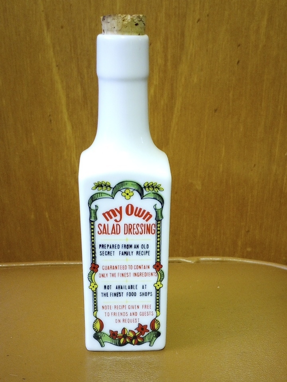 My Own Salad Dressing Ceramic Bottle. Colorful Flowers, White Red Yellow Green